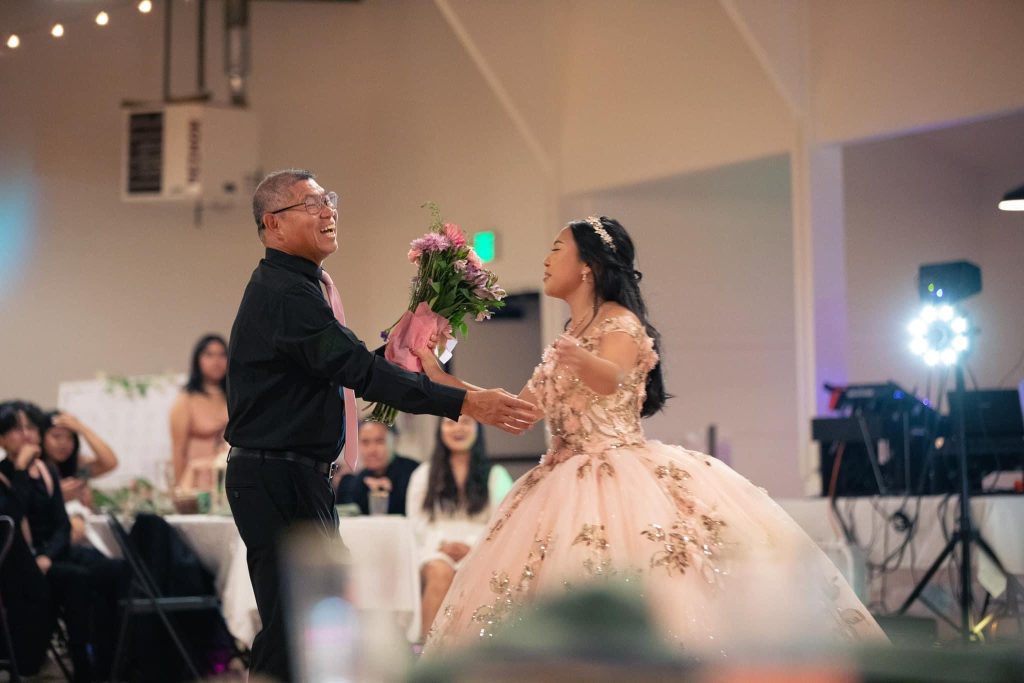 Father daughter dance pink dress bouquet private event Aubrie