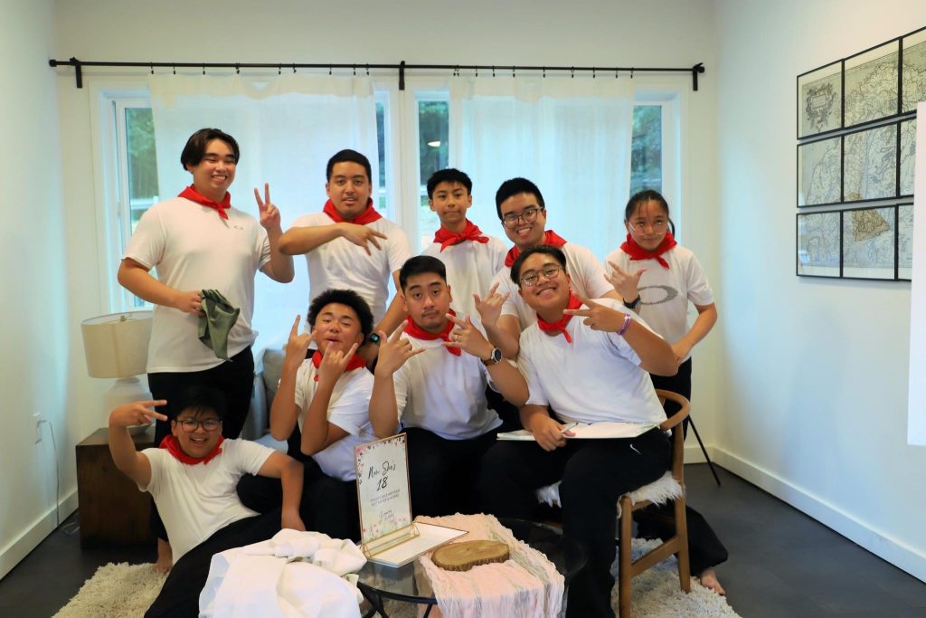 Teen group red bandanas party group photo private event Aubrie